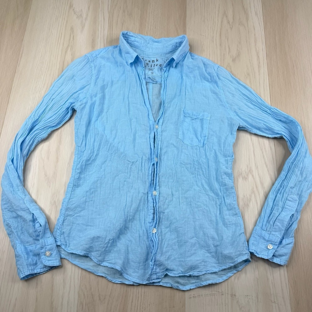Frank & Eileen Linen Button Up Shirt Womens Size S Small Top Long Sleeve Blue